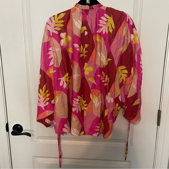 Easel Vibrant Pink and Red Floral Blouse - Picture 3 of 4
